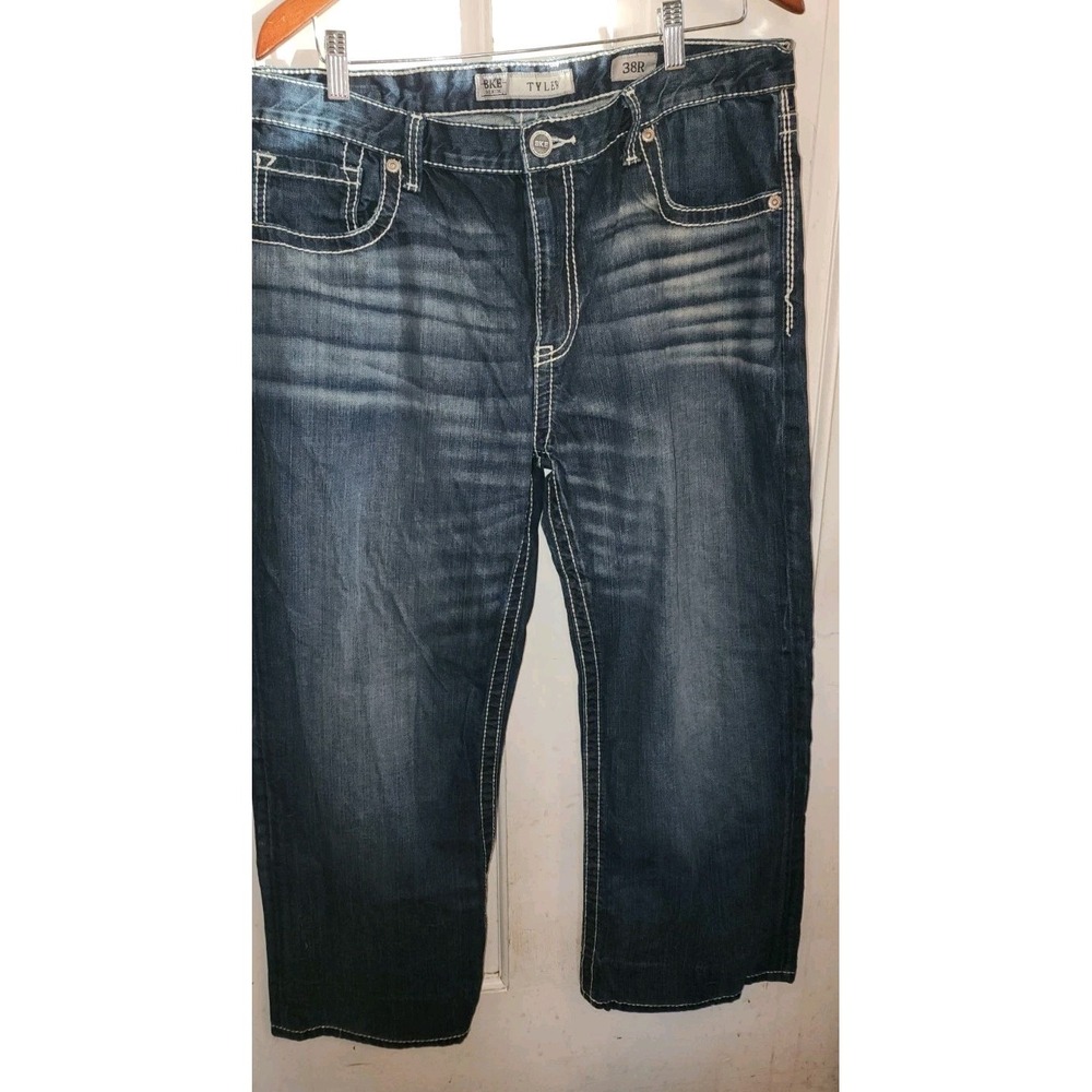 BKE Tyler Straight Leg Mens Jeans 36L Dark Wash Stretch Denim 38 X 27 Distressed